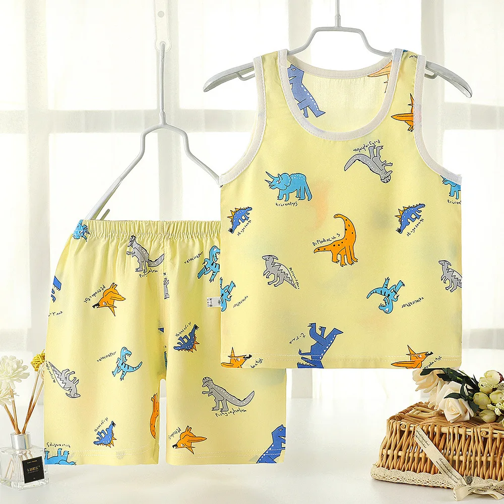 Детский жилет и шорты комплект из 2 предметов, пижама без рукавов для мальчиков и девочек комплект из двух предметов