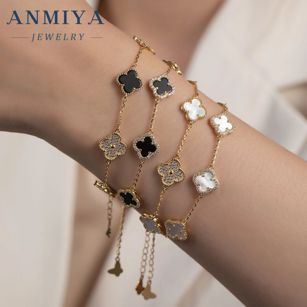 High Quality Four Leaf Clover 925 Sterling Silver Charm Bracelet Bangle Silver 925 Bracelets S925 Clover Jewelry Sets