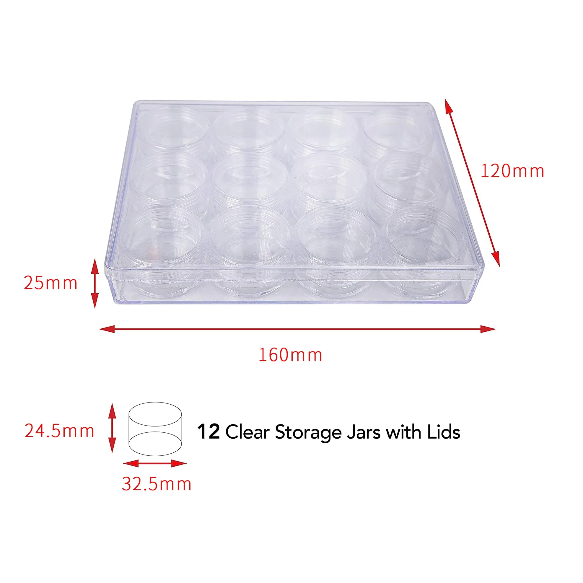 21813 Clear Plastic empty nail beads jars Storage box  with 12 small round containers