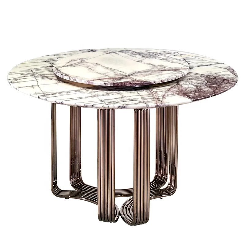 Italian high-end luxury stone marble round table customized household dining room table with turntable