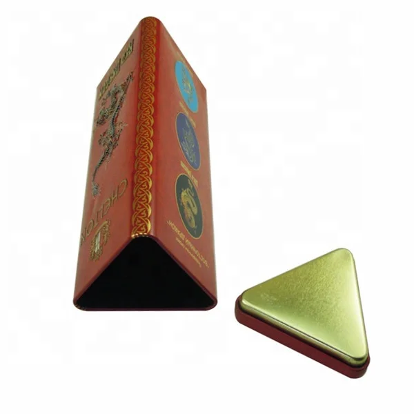 Factory price triangle metal tin box nice luxury food grade tin cans for tea packing