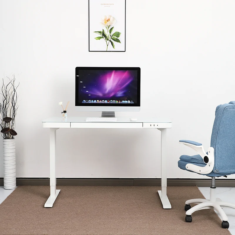 Nate Dual Motor  Adjustable Electric Sit Stand Desk With Glass Top Erasable and Wireless Charging USB Port