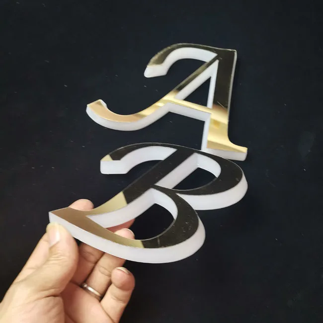 Лазерная резка прозрачное золото металл лица буквы алфавита 3d Пластиковые акриловые