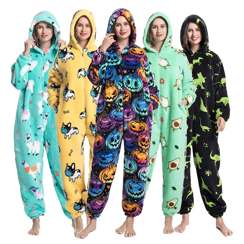 long plush coral fleece animal christmas onesie pajamas Pijama Kigurumi  for women pajamas