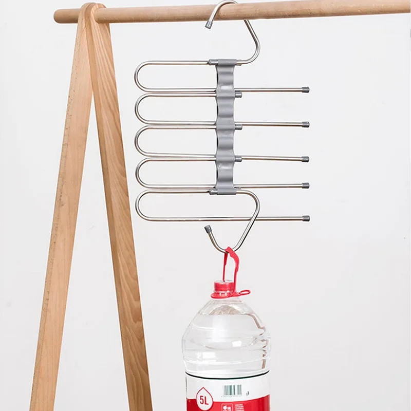 Multi-functional 5 in 1 Trouser Storage Rack Adjustable Pants Tie Storage Shelf Closet Organizer Stainless Steel Clothes Hangers