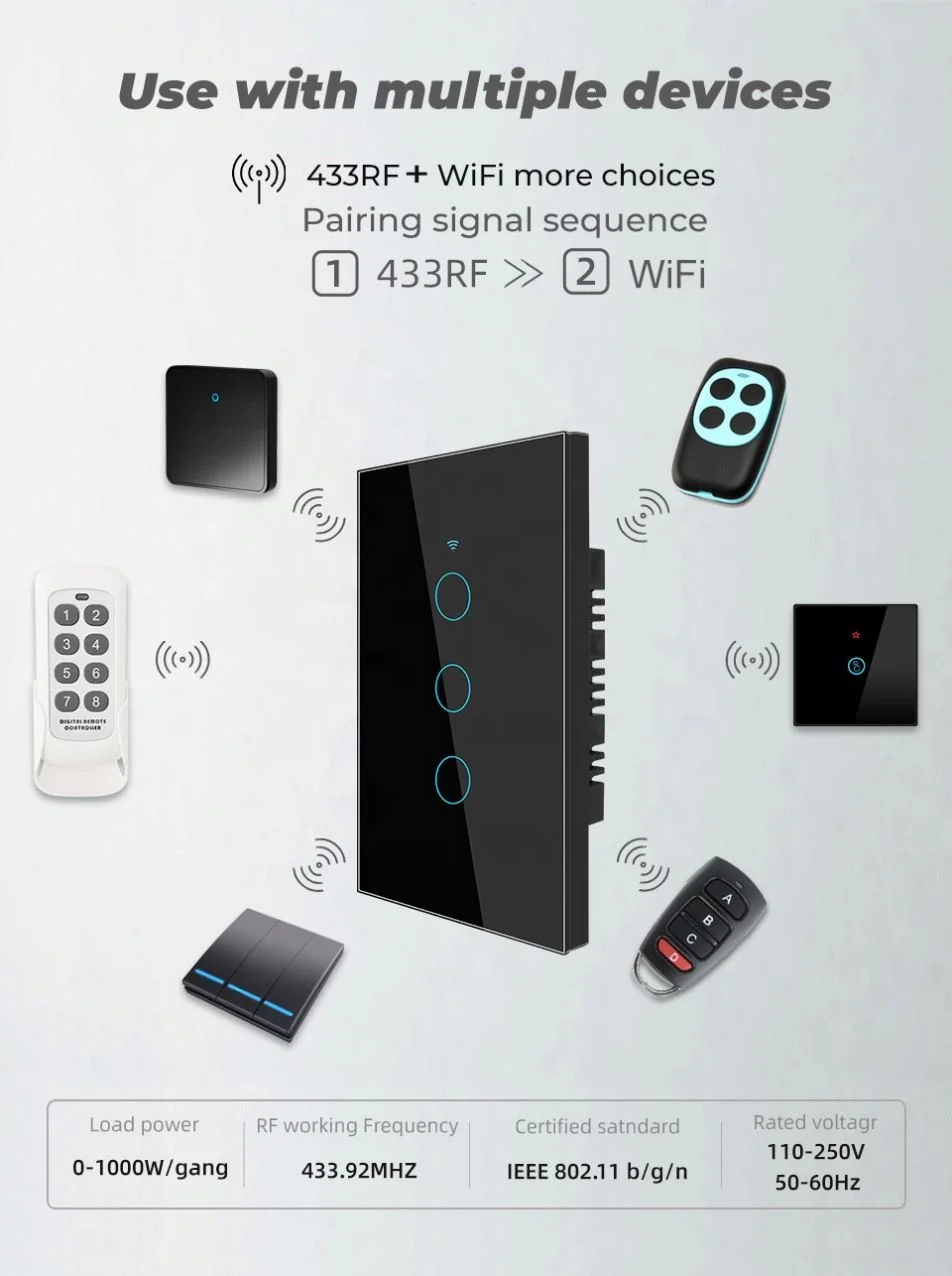 1/2/3/4 gang Tuya Alexa Smart Switch US Works Google Home Voice Control WiFi Smart Home Touch Switches Neutral/ No neutral