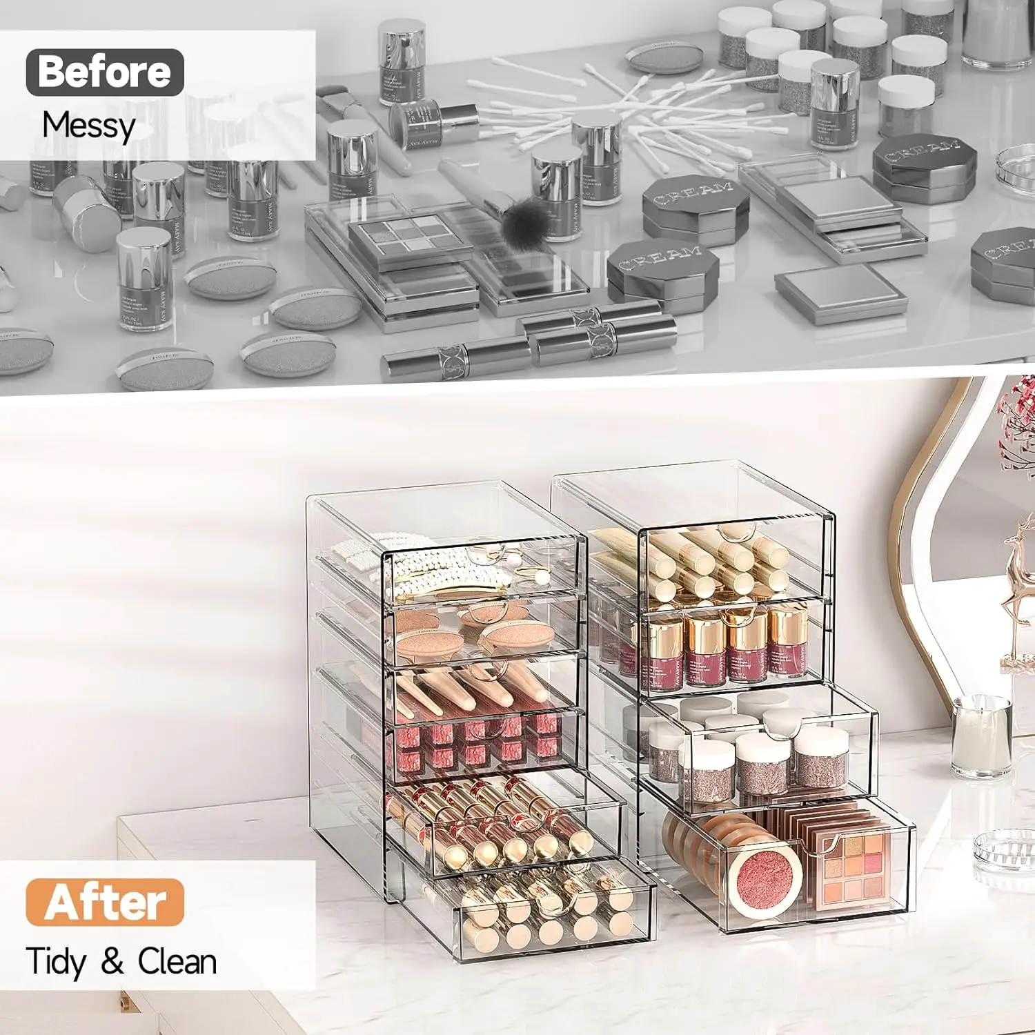 Clear Makeup Drawer Storage Organizer Box Dustproof 20 Drawers 4 Set Cosmetic Storage Bin Acrylic Office Desk Organizer