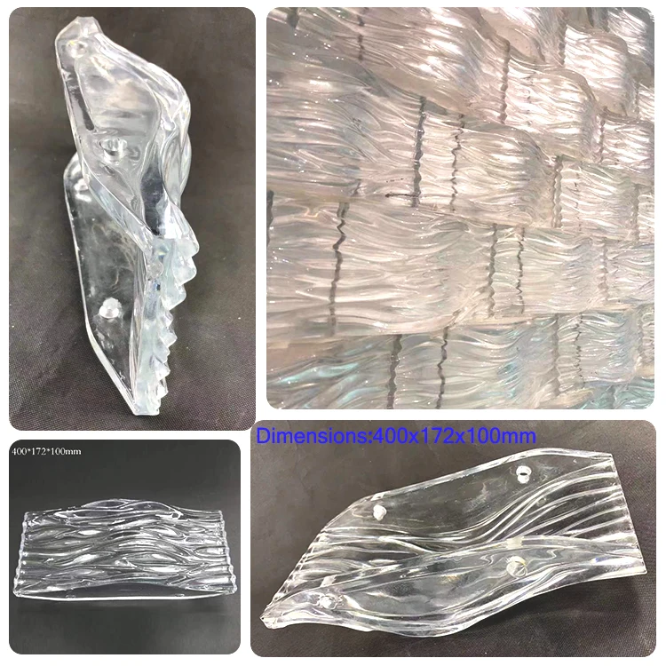 Ultra Clear Glass Brick Wave Water Pattern Arts And Crafts Decorative Glass Blocks Bricks Pieces Crystal Solid Color Glass Brick