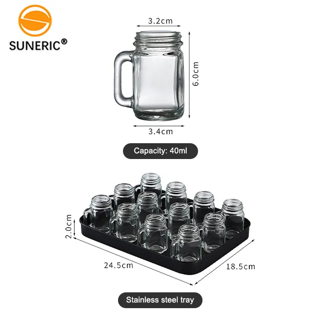 Custom Logo 1.5oz Glass Double Bullet Shot Small Whiskey Vodka Rum Cocktail Shot Cup Set With Holder Tray Mason Jar Shot Glasses