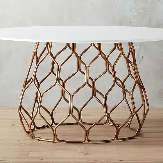 
Modern faux marble dining table gold powder coated brass with acid-etched overlay brass 
