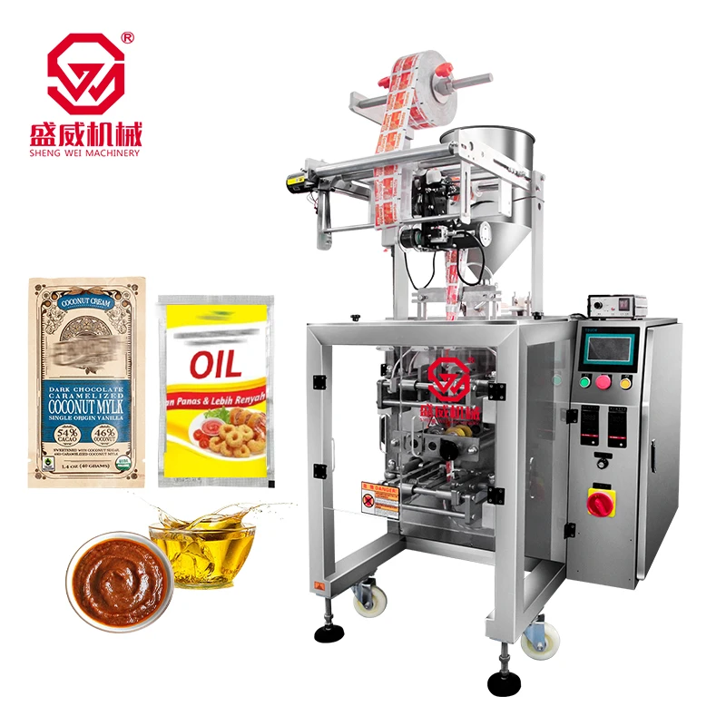 Shengwei Machinery Custom Automatic Three Four Side Sealing Stick Rani Juice Sachet Water Liquid Oil Packing Machine