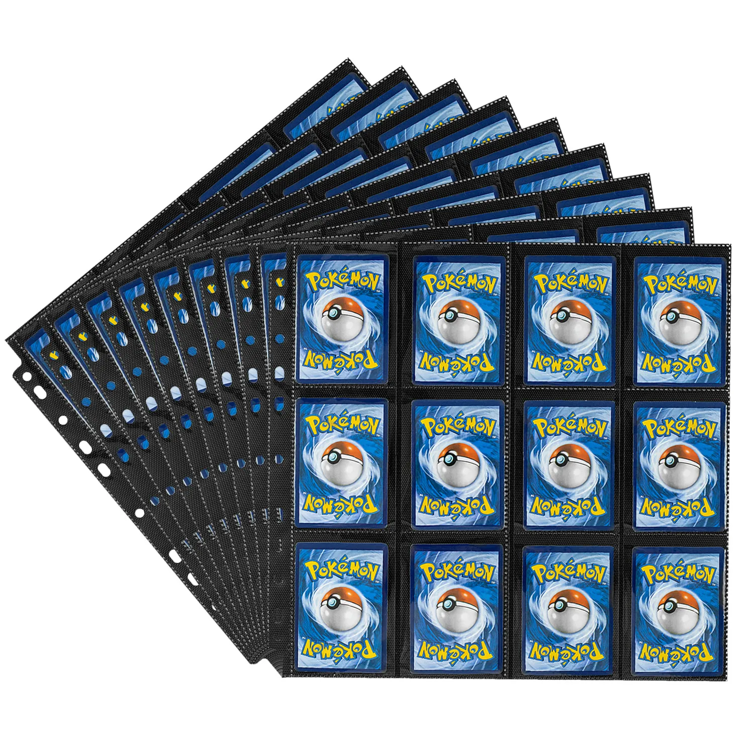 Customized Black PP Inner Page 11 Holes Fit 3 Ring Binder Trading Card Sleeve Pages 12 Pocket Game Cards Collector Photo Album