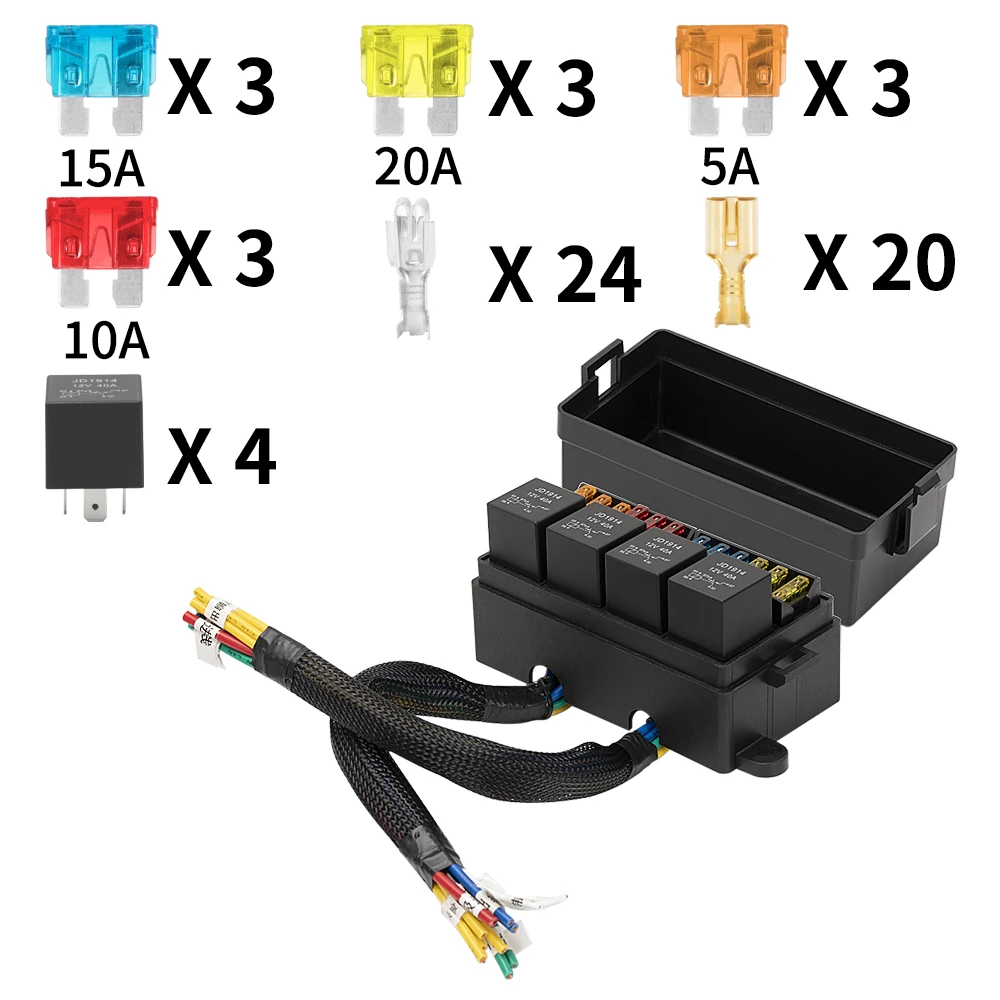 Daiertek Auto Relay 12v Automotive 24 Volt Dc 12 Way Relay Socket With Relays And Fuses Wired Black Color