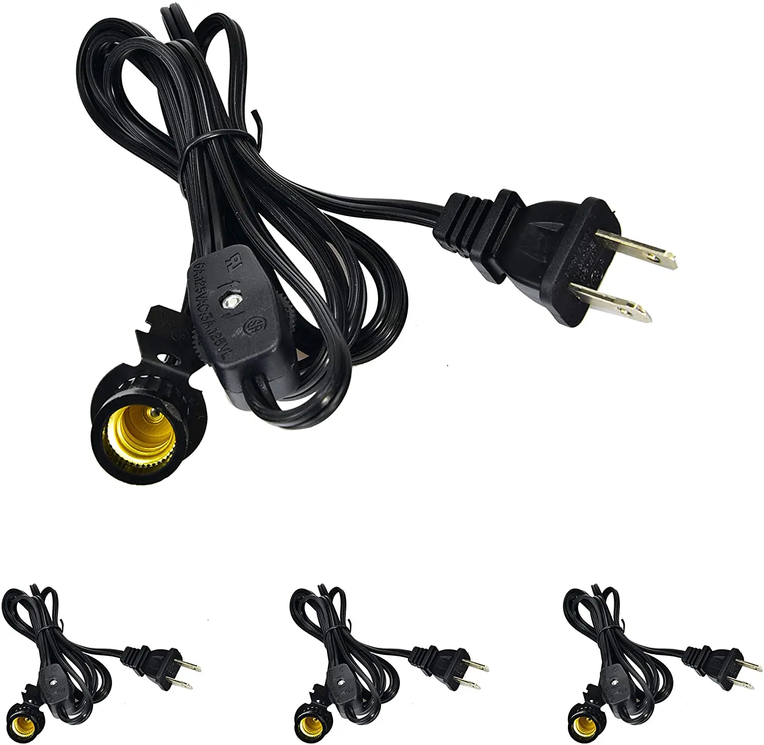 Snap-In Pigtail Candelabra-Base E12 Socket and Handy In-line Power Switch US Plug Electrical Lamp Cord