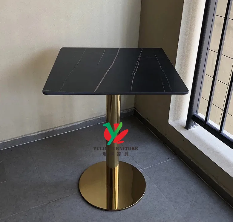 Outdoor gold stainless steel legs marble bar cocktail table