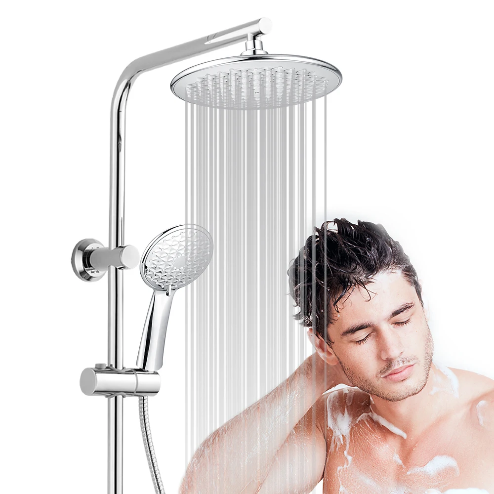 Household Chrome Round Top Shower Waterfall Showers Bathroom Set 3-Function Shower Set