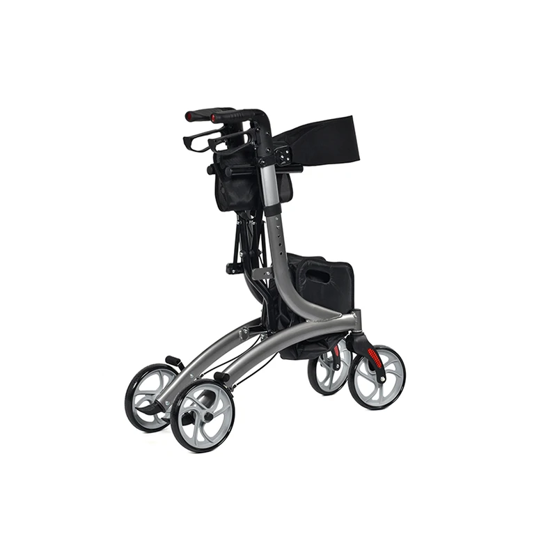 Disabled Elderly 4 Wheel Aluminum Foldable Shopping  Rollator Walker with Seat and Shopping Bag