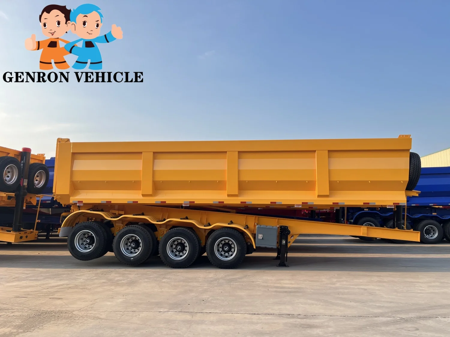 China Genron 4 axles steel 70 tons 35 cubic meters rear dump tipper/tipping semi trailer truck for mining and transportation