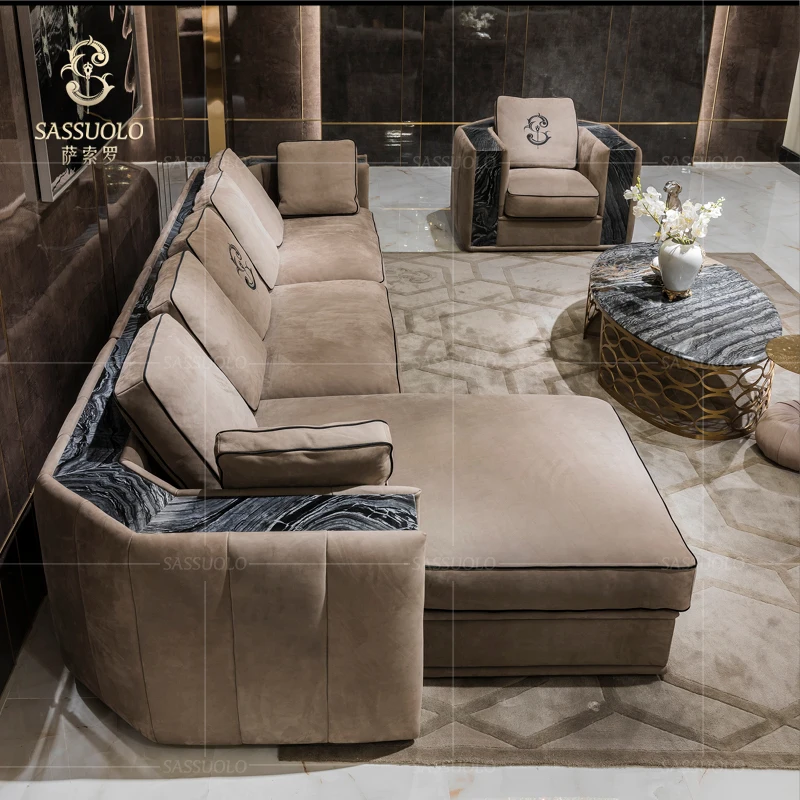 Sassuolo Italian light luxury marble 7 seater sofa l shaped sofas high quality furniture sofa living room set