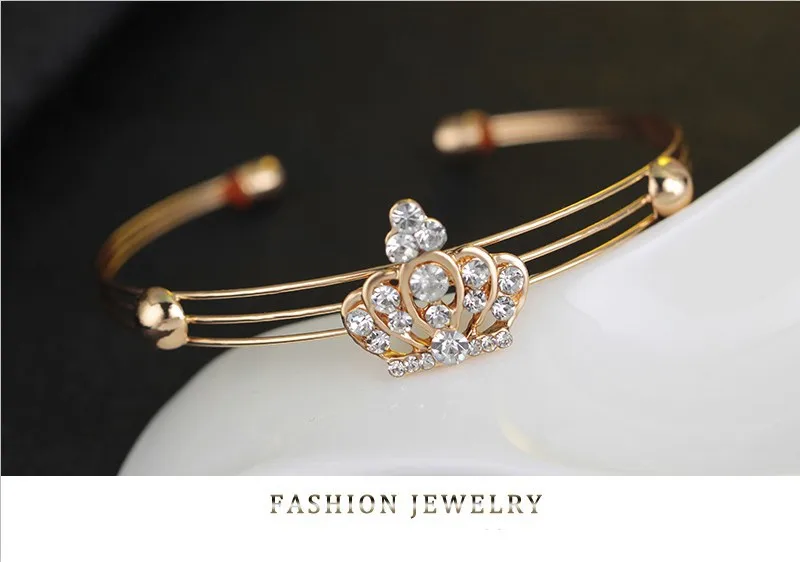 Cute Gold Crown Necklace Earrings Sets Jewelry Crystal Women Lovely Gold Color Kids Jewelry Sets