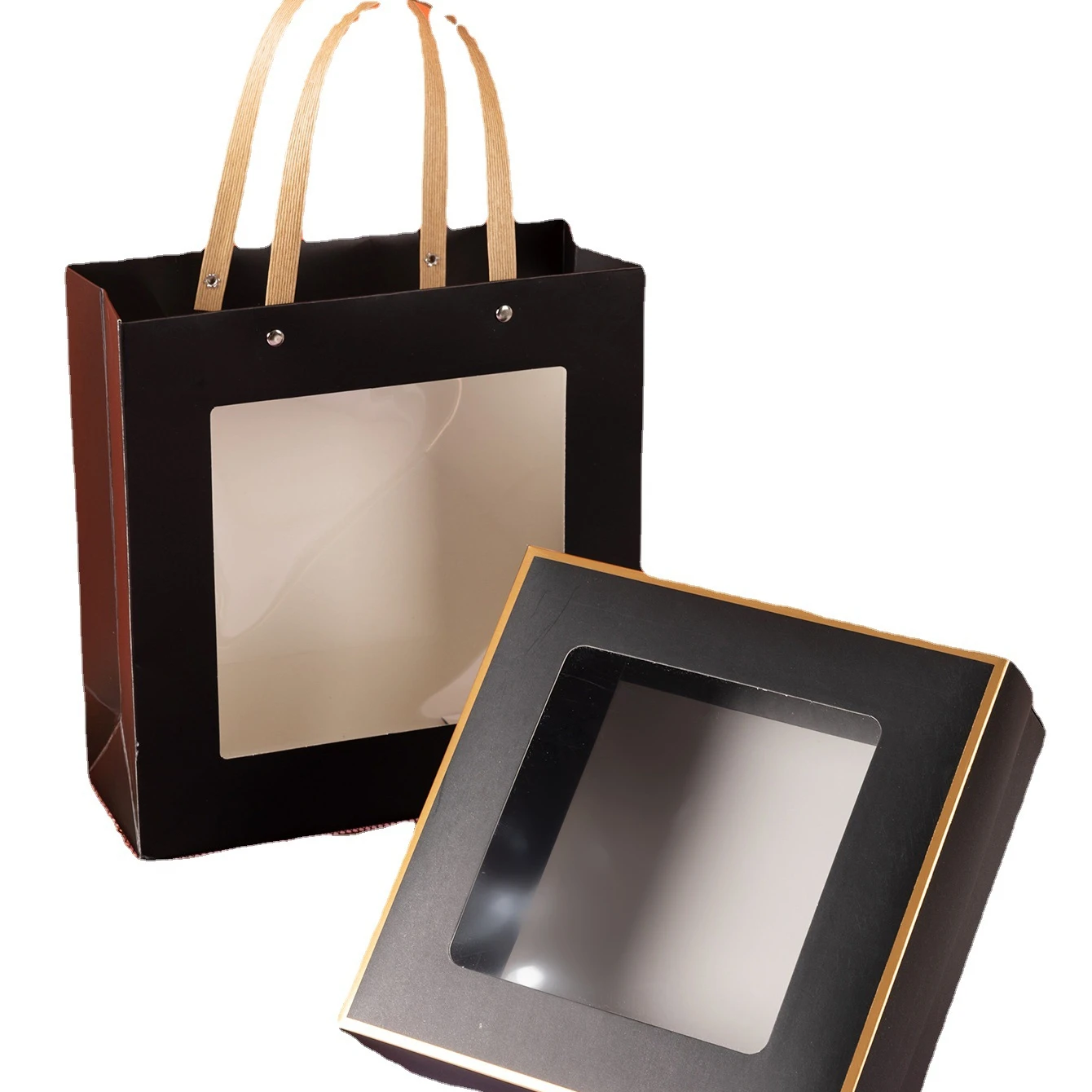 New transparent design Folding paper gift boxes gift bags packaging set for Holiday gifts