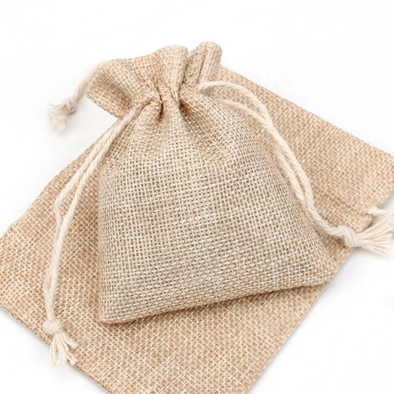 Custom logo Printed Mini jute hemp bag Small Cotton Drawstring Bag for Tea Nut seeds Packing
