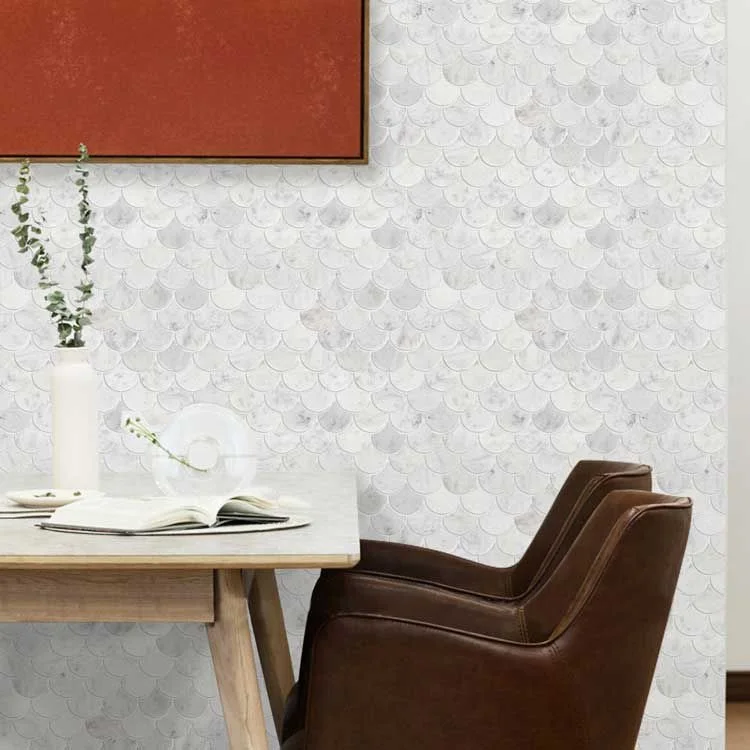 Kitchen Backsplash Bathroom Wall Tiles Floor Tiles  Scallop Marble Mosaic Tile