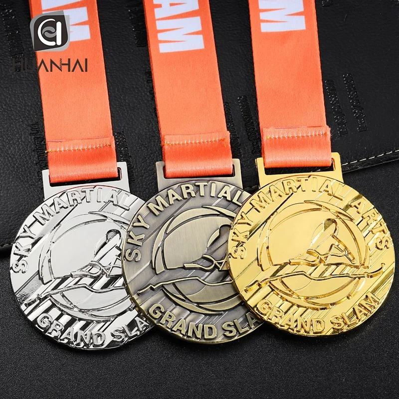 custom gold silver bronze 3D embossed logo taekwondo metal medal