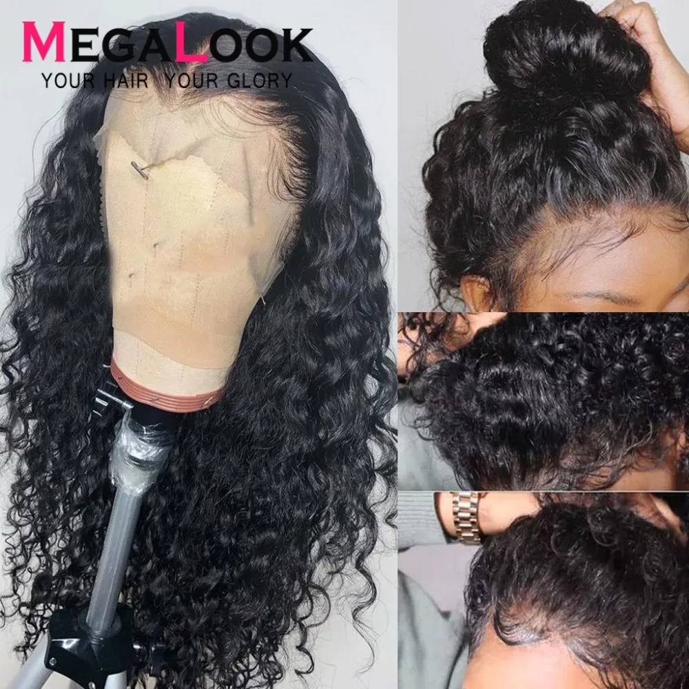MegaLook Overnight Delivery Natural Hairline Virgin Indian Human Hair Water Wave 360 Lace Frontal Wig