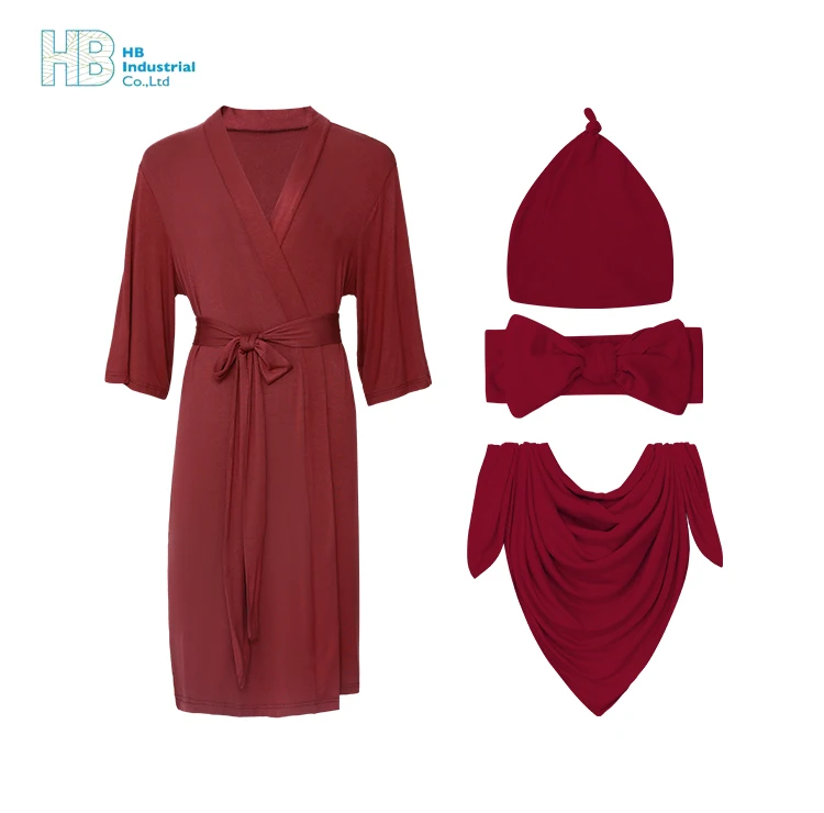 Burgundy Maternity Newborn Baby Swaddle Set Blanket Wrap 3-Pack With Hat  and Head Band Oem Muslin Swaddle