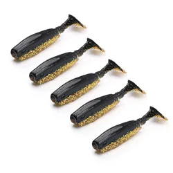 5 Pcs Soft Fishing Worm Lures Silicone T Type Tail Swimming Bass Bait 6cm 2.5g lures