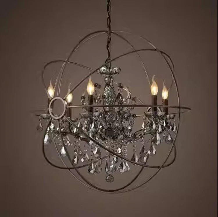 American globe retro candle crystal iron Pendant New Bronze gold living room dining room villa lamp