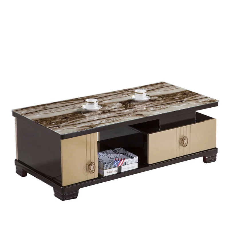 classic design square high gloss mdf modern wood tea corner with storage center mdf wooden glass coffee table