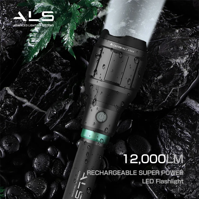 ALS 12000 lumens rechargeable LED powerful torch light super bright flashlight