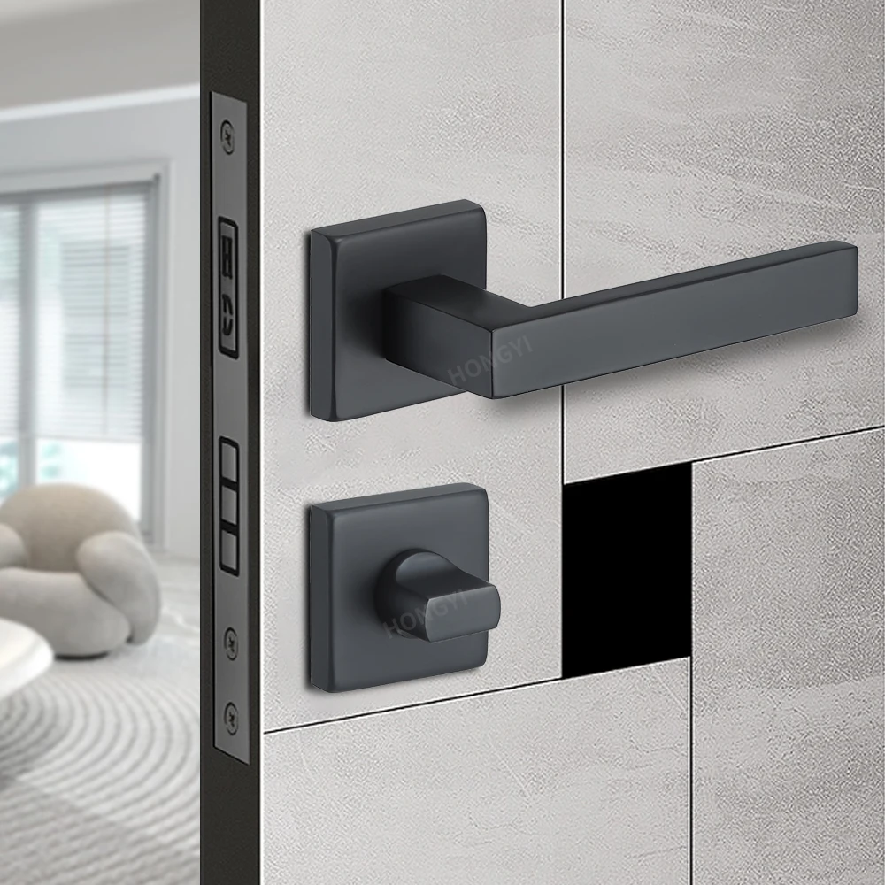 Factory Supply Durable Stainless Steel Black Square Lever Type Handle Door Handles With Lock Interior Doors