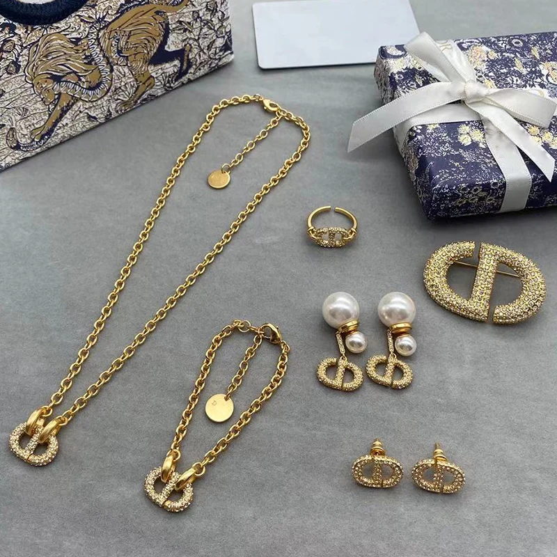 New Arrival Stainless Steel Thick Chain CD letter ring CD earrings Neck Jewelry Letter CD Pendant Custom Cuban Chain Necklace