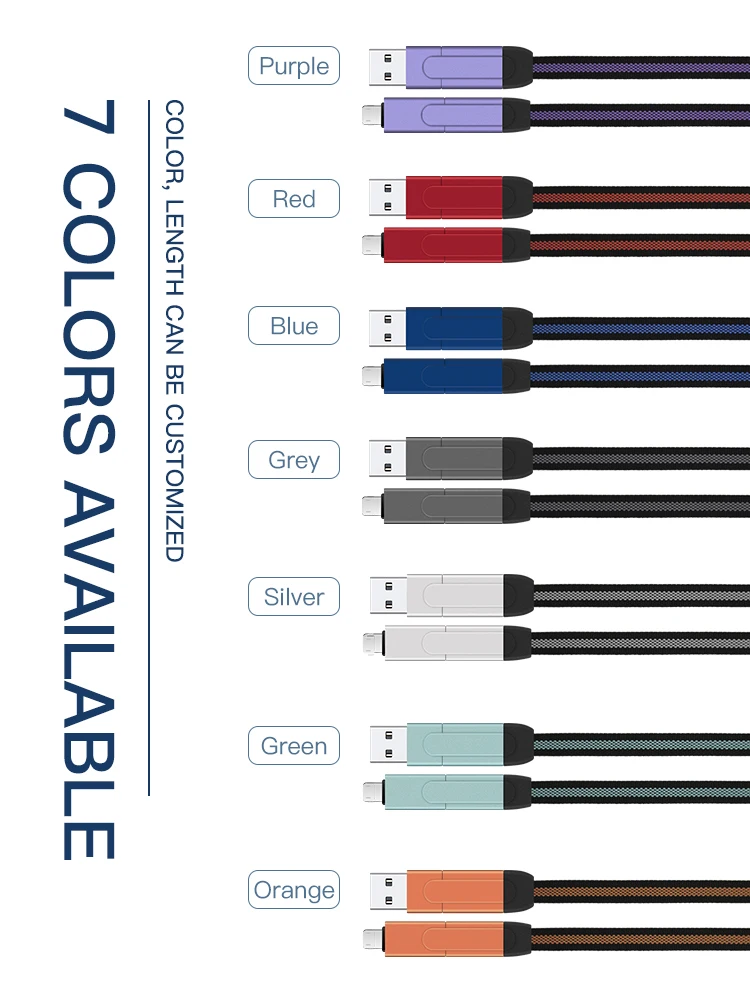 PD 60W Fast Charging Braided 3 4 in 1 USB Cable Universal Cabo Micro Kabel 10 in 1 USB C To USB C To Type C Multi Charger Cable