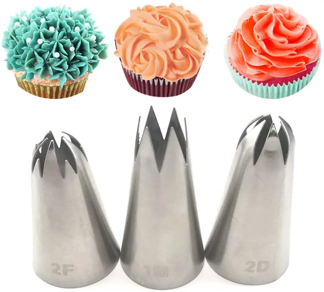 3-piece Stainless Steel Flower Piping Tips Flower Piping Nozzles Cake Decorating Supplies Cookies Cupcake Icing 1M 2D 2F