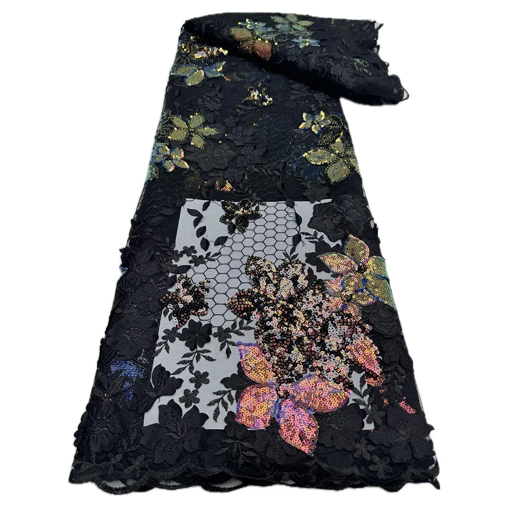 NI.AI New Design Colorful Sequence Net Lace Bridal Flower Embroidered Sequins Lace Fabric for Wedding Dress Materials