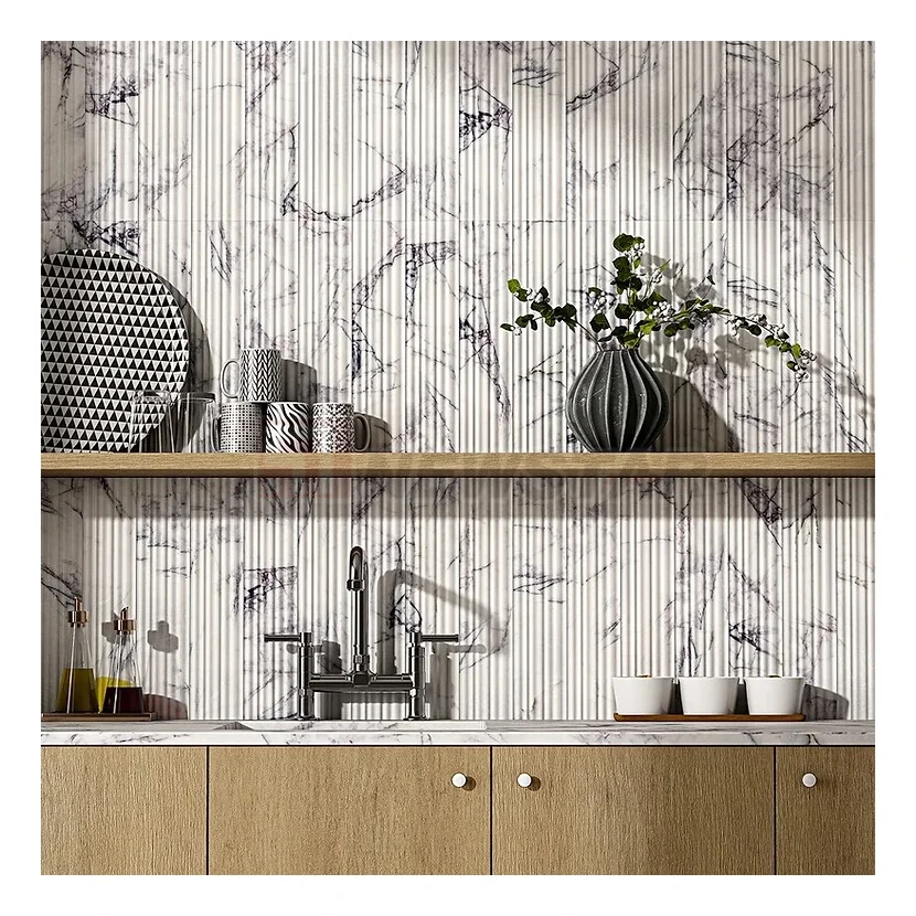 Newstar Marble Flute Tiles Villa Hotel Lobby Wall Decoration Italian Calacatta Viola Marble Mosaic Fluted Tile Wall Panel