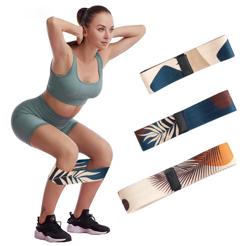 2022 Banda de resistencia custom printed fabric latex silk yoga workout fitness resistance exercise elastic loop booty band set