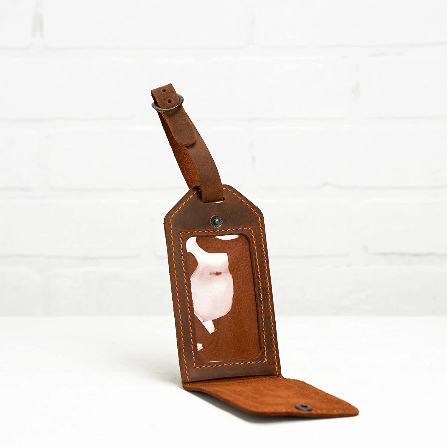 2022 Customized Card Luggage Tag for School Office Business Badge Holder Work Travel ID Crazy Horse Leather Luggage Baggage Tags