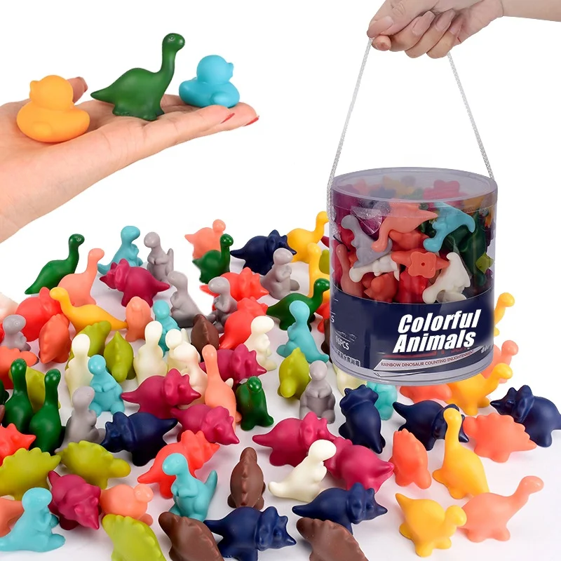 Цветные детские игрушки с подсчетом, утка, динозавр, модель животного, цветное познавательное учебное пособие Монтессори, Игрушки для раннего обучения