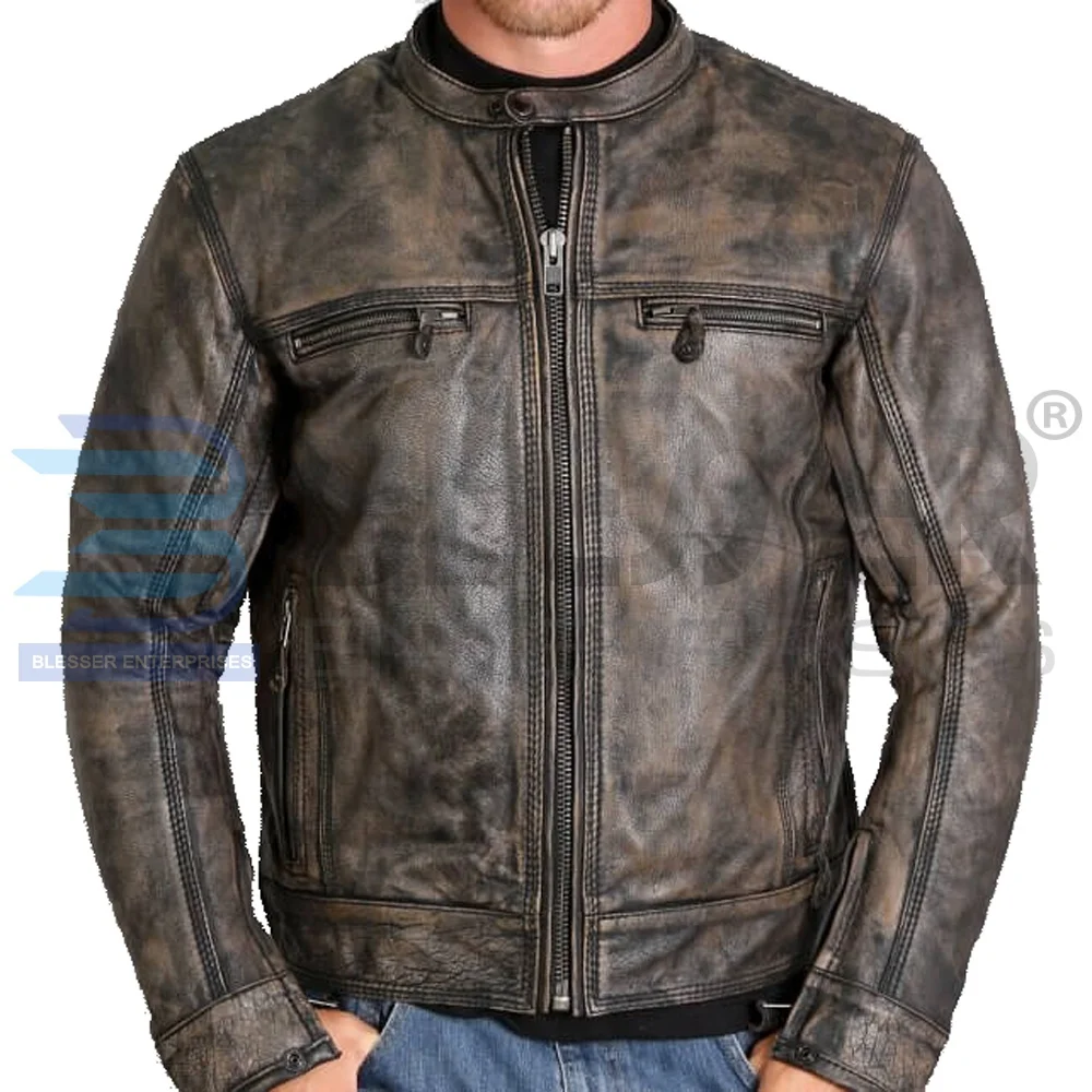 Мужская кожаная куртка, коричневый жакет из потертой кожи, для езды на мотоцикле и автомобиле, спортивная одежда, 2020