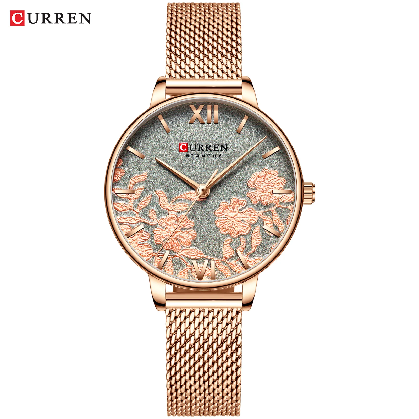 High end 9065 Curren roman digital scale display floral texture mesh quartz women watch exquisite fresh