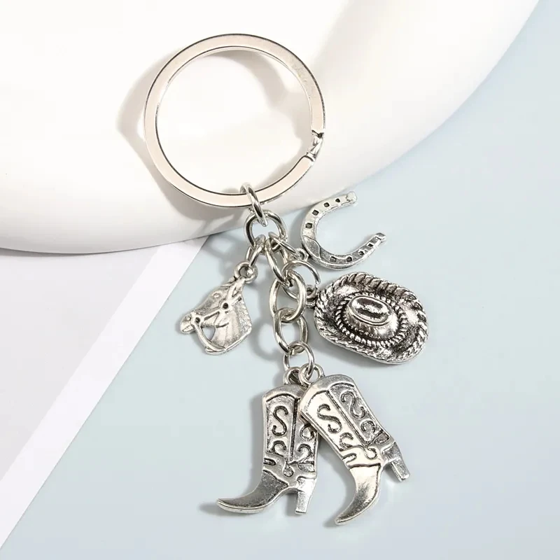 Metal Keychain Horse Cowboy Hat Boot Horseshoe Key Ring Alloy Key Chains For Women Men Handbag Accessories DIY Jewelry Gifts