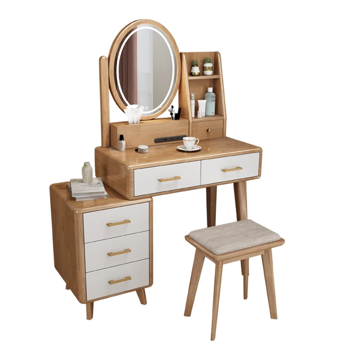 2022 New Arrival Solid Wood Bedroom  Dresser Mirror Dressing Table with Lights