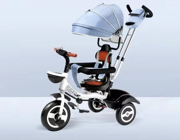 Baby Stroller 4 in 1 / Baby Pram Tricycle with Basket Bell Mirror