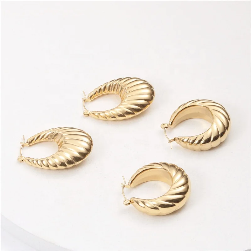 High quality hollow baguette hoop earring fashion stainless steel jewelry