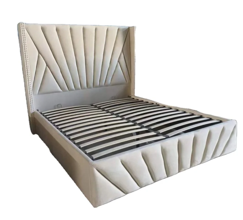High Headboard Bed Factory Customized Luxury High Headboard King Queen Size Tufted Upholstered Nailed velvet fabric Beds